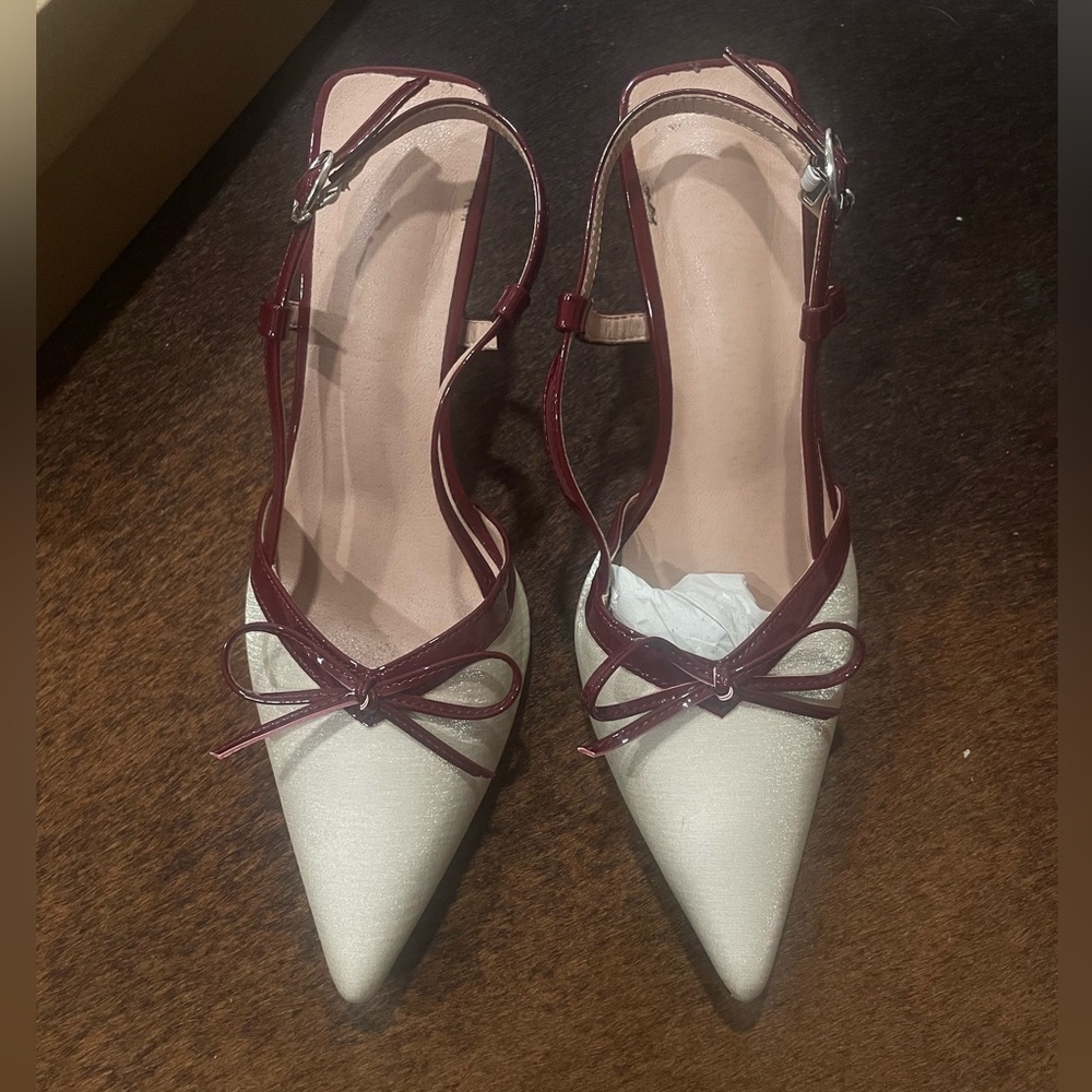 Elegant Burgundy and Cream Women's Heels
